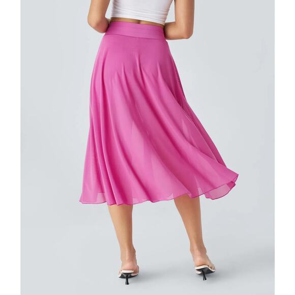 Halara Midi Skirt Size Large High Waist Pink Mesh 2-in-1 Pocket Flowy Casual, L - Picture 6 of 11